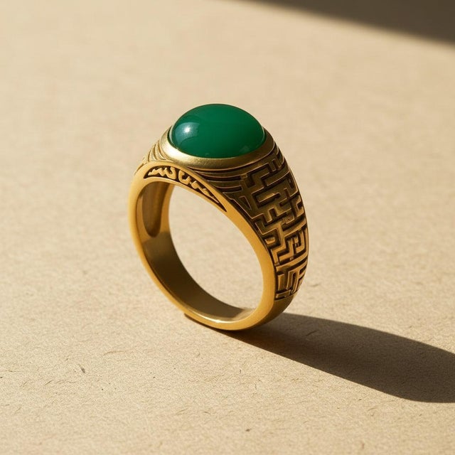 Not Yet Made - Made To Order Men’s Green Onyx Ring With Arabic Calligraphy Design, Size 7.5 For Sale - Image 5 of 7