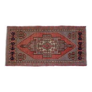 Small Rug Hand Knotted Distressed Oushak Rug Yastik - 21'' X 41''