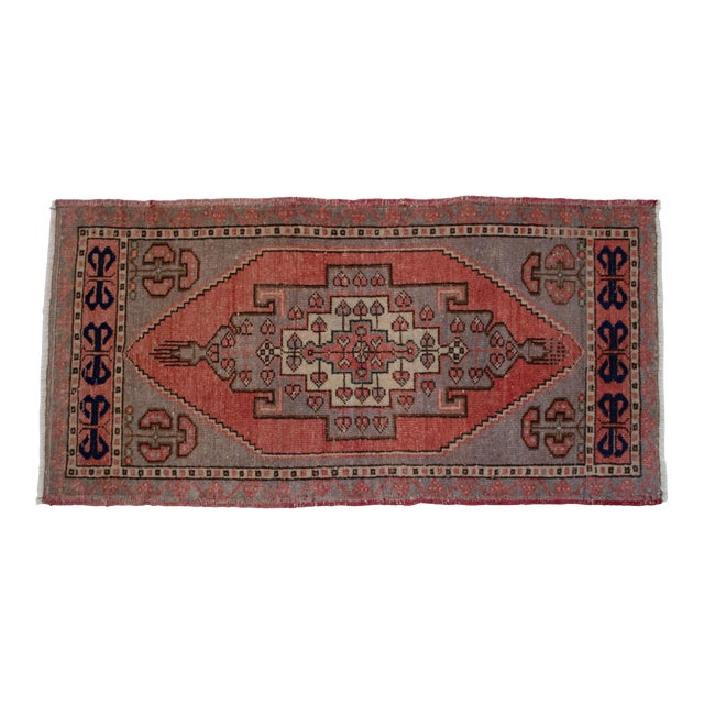 Small Rug Hand Knotted Distressed Oushak Rug Yastik - 21'' X 41'' For Sale