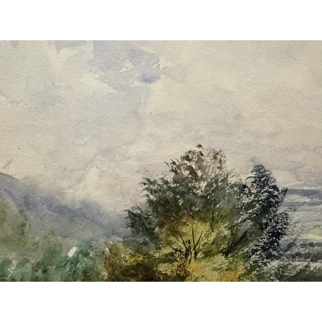 Traditional Early 20th Century Attributed to Frank Henry Mason British Landscape Original Watercolor Village Hills For Sale - Image 3 of 7