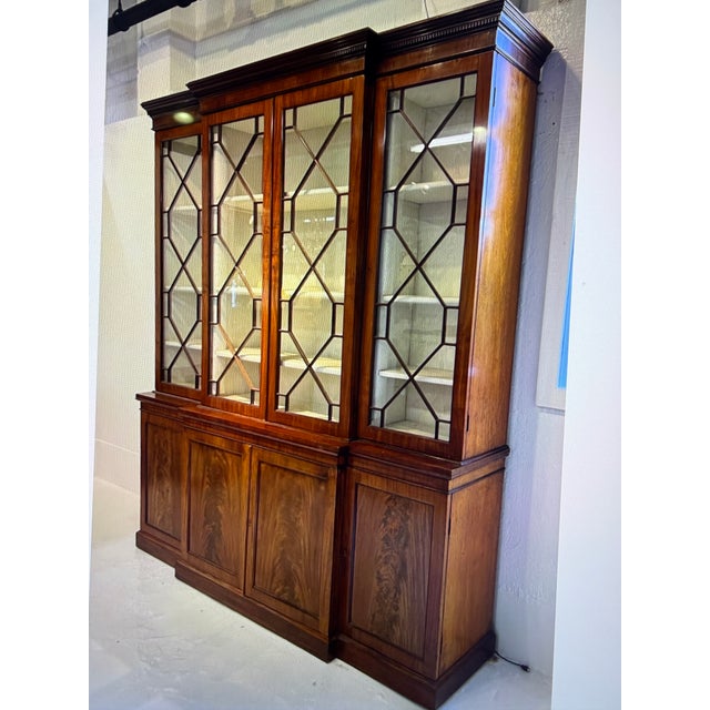 18th Century Georgian Mahogany Breakfront Bookcase With Lined Interior For Sale - Image 4 of 5