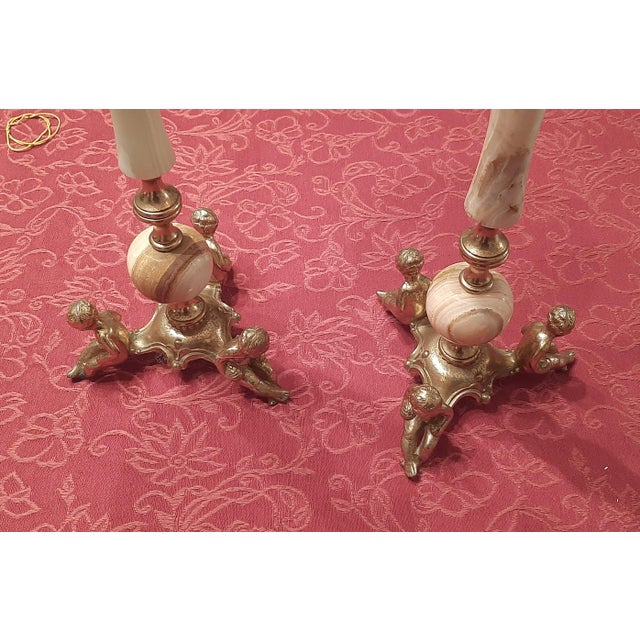 Freestanding Figural Ashtray with Cherub Statues in Onyx Marble and Brass, 1960s, Set of 2 For Sale - Image 12 of 14