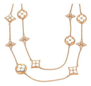 Mid 20th Century Louis Vuitton 18k Pink Gold Color Blossom Star Sun MOP Diamond Necklace Cert