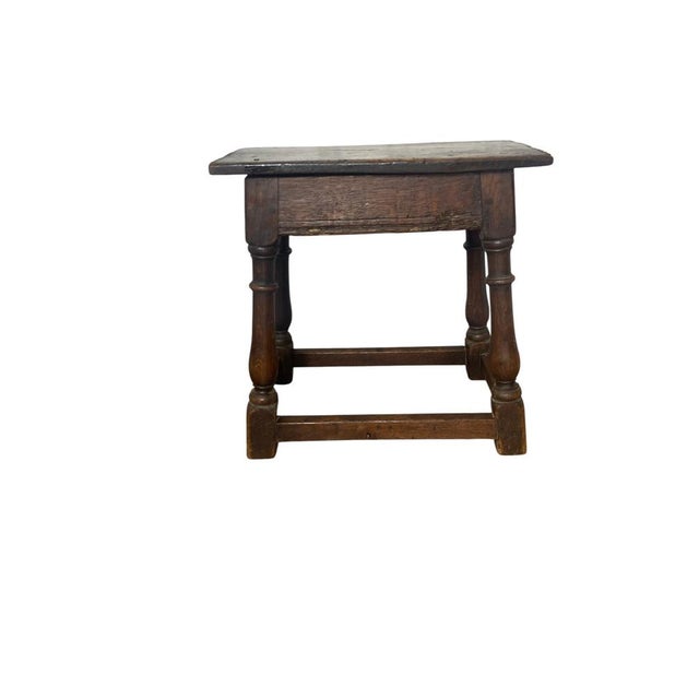 Brutalist English Joint Stool in Oak, 1900 For Sale - Image 3 of 12