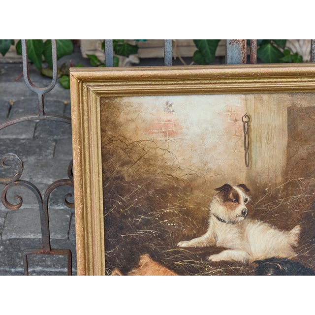 Mid 19th Century Oil Painting of Terriers Ratting in a Barn, Signed George Armfield, circa 1850 For Sale - Image 5 of 12