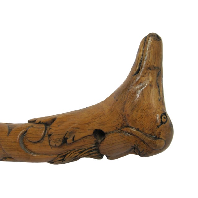 Antique Folk Art Carved Wood Dog Animal & Bearded Man Double Face Walking Stick For Sale - Image 9 of 10