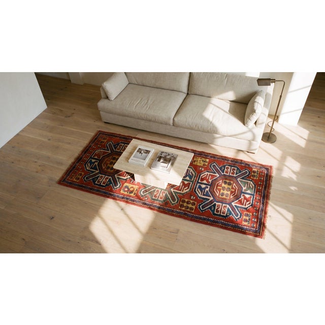 1890s Red Geometric Tribal Antique Caucasian Kazak Rug 3' X 6' Handknotted Wool Carpet For Sale - Image 13 of 15