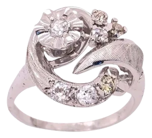 14 Karat White Gold Freeform Diamond Ring
