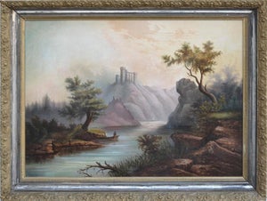 19th Century Fisherman and Scottish Highlands Landscape Oil Painting, Framed