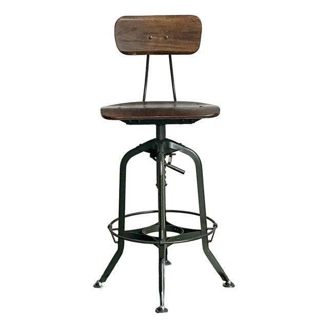 Vintage Boho Industrial Swivel Stool For Sale