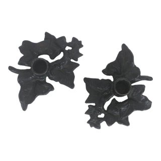 Vintage Cast Iron Ivy Leaf Candle Holders, a Pair For Sale