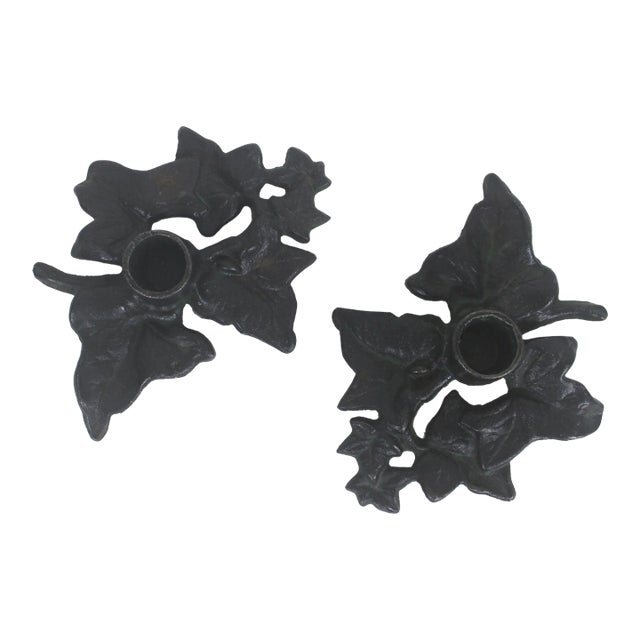 Vintage Cast Iron Ivy Leaf Candle Holders, a Pair For Sale