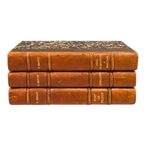 Vintage French Cognac Leather Bound Books by Pierre Benoit - Set of 3