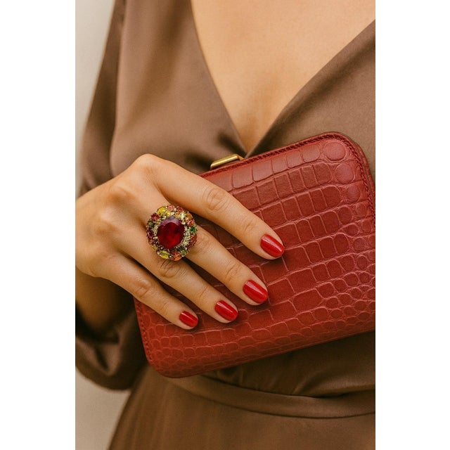 Bochic “Orient” Vintage Diamond, Ruby & Multi Sapphire Ring Set In 18K Gold & Silver For Sale - Image 10 of 13