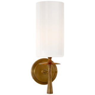 AERIN for Visual Comfort Signature Drunmore Single Sconce in Hand-Rubbed Antique Brass with White Glass Shade For Sale