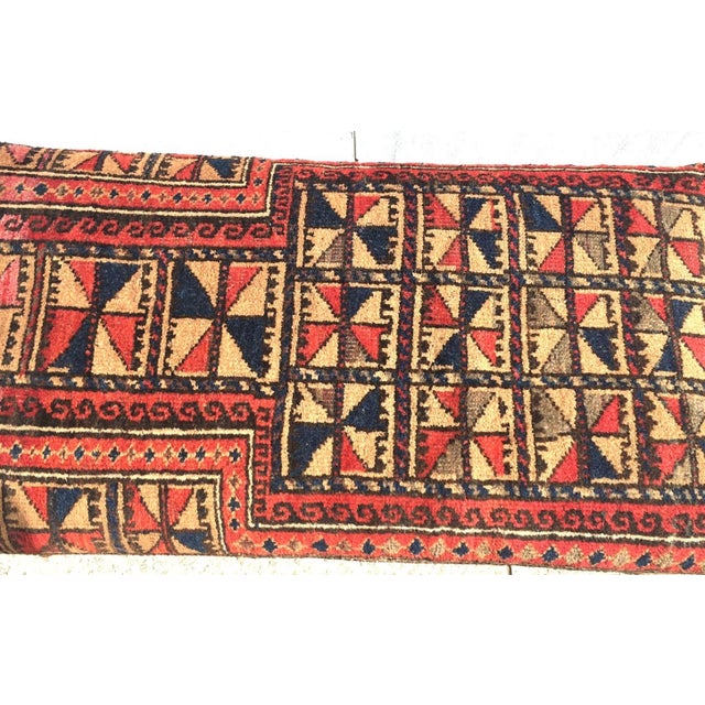 Turned Leg Wooden Bench Covered With Antique Belochistan Oriental Prayer Rug For Sale - Image 9 of 13