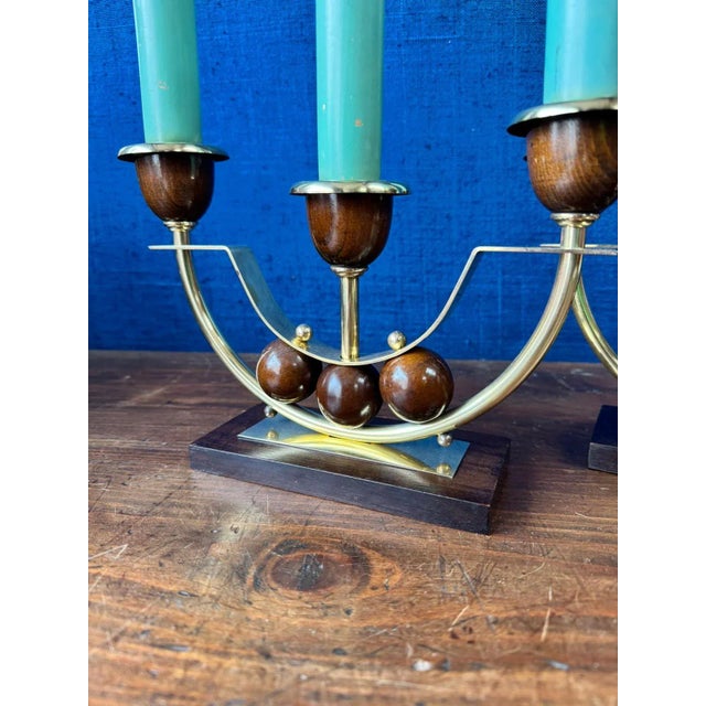 Tan Minimalist Art Deco Candlesticks, 1930s, Set of 2 For Sale - Image 8 of 12