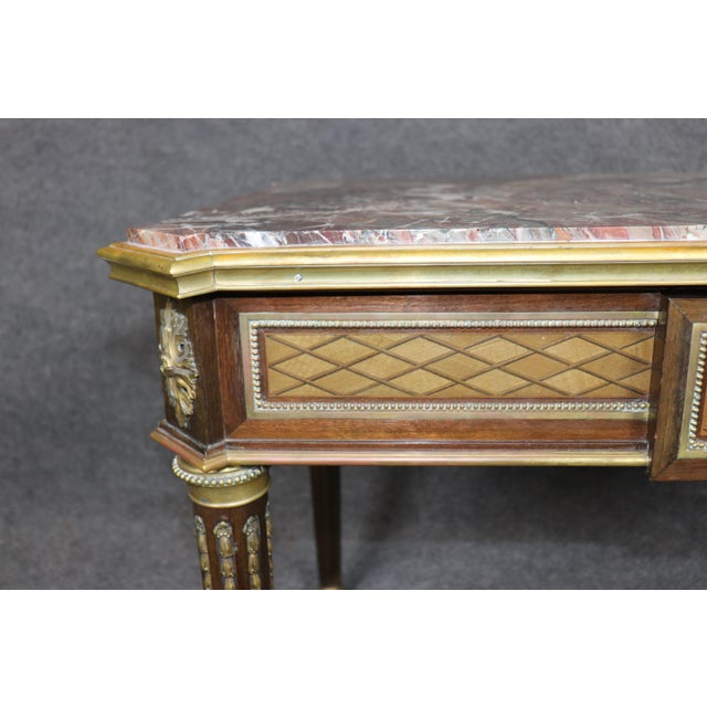 Bronze 19th C French Louis XVI Child's Bronze Ormolu Marble Parquetry Desk For Sale - Image 8 of 18