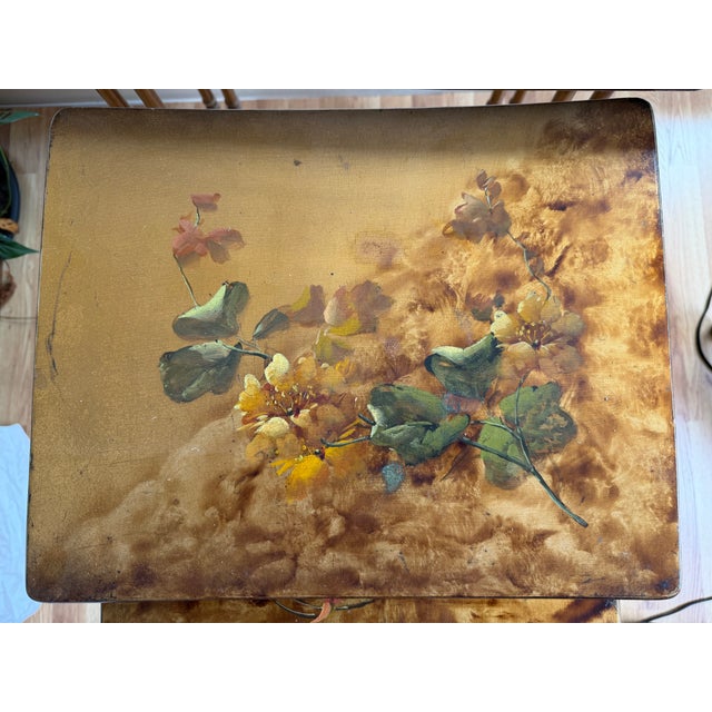 Late 19th Century Antique R J Horner & Co. Art Nouveau Faux-Bamboo Floral Nesting Tables - Set of 4 For Sale - Image 5 of 11