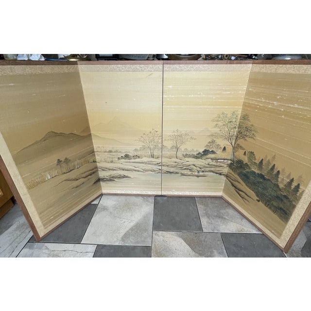Large Antique - Vintage Chinese Folding Hand Painted Table Screen Panel Divider For Sale - Image 17 of 18