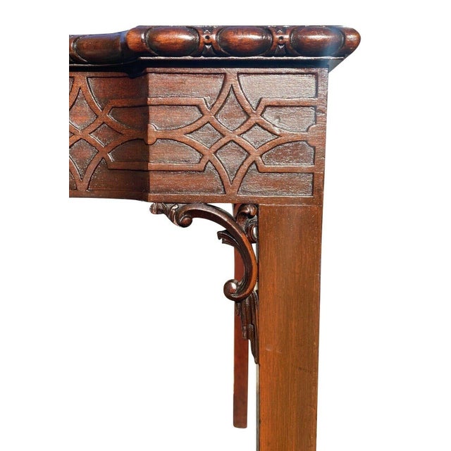 Brown Antique Irish Chinese Chippendale Mahogany Game Table W/ Concertina Legs For Sale - Image 8 of 12