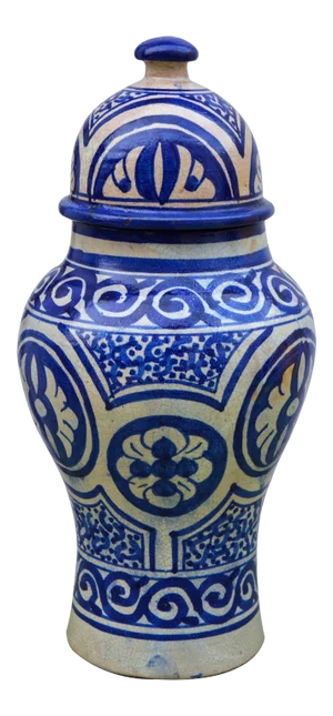 Blue Moroccan Ceramic Lidded Urn
