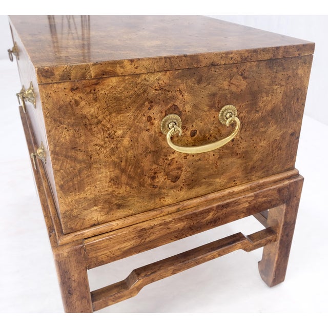 Pair of Burl Asian Campaign Fusion 2 Drawer Night Stands End Table Brass Pulls MINT!