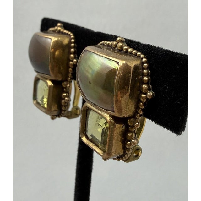 Modern 1990s Stephen Dweck Bronze Earrings With Shell and Quartz, Pair For Sale - Image 3 of 5