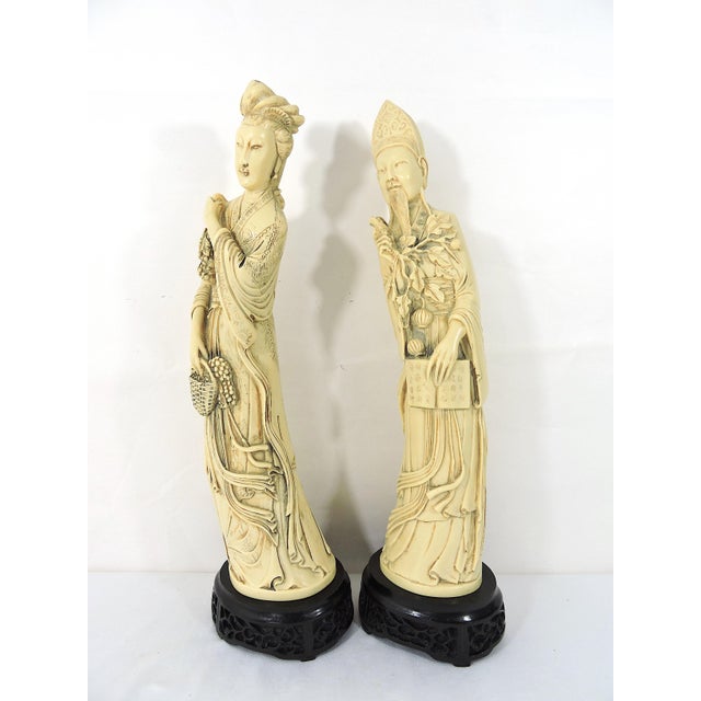 Large Vintage Ivory Coloured Chinese Nobles, Statues or Figures on