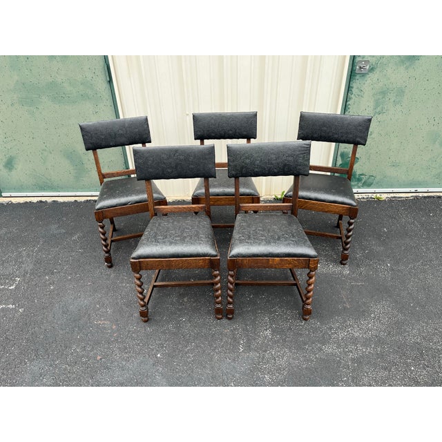 Antique Oak Barley Twist Dining Chairs- Set of 5 For Sale - Image 12 of 12