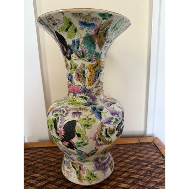 Ceramic Early 20th Century Asian Butterfly Porcelain Vase/Urn For Sale - Image 7 of 8