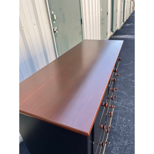 1990s Stanley Furniture 13-Drawer Black and Cherry Tall Chest of Drawers With Dressing Mirror For Sale - Image 11 of 12