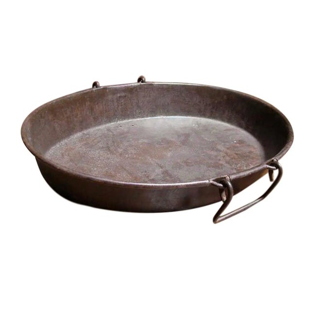 Vintage industrial iron oval tray with handles. Beautiful signs of age and use. Each slightly unique in patina.