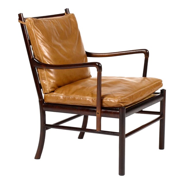 1960s Danish Modern / Mid Century Rosewood Colonial Armchair – Ole Wanscher for Poul Jeppesen – Cognac Leather For Sale