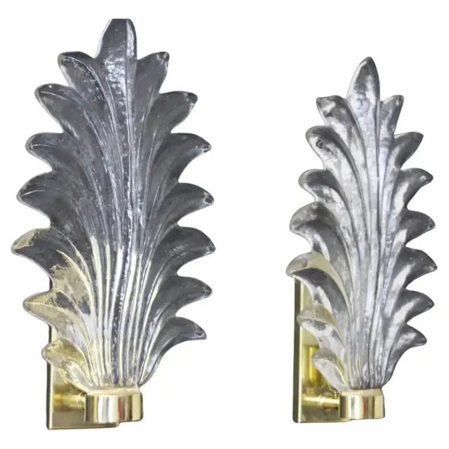 Tall Clear Murano Glass Palm Tree Leaf Sconces, 2000, Set of 2 For Sale - Image 13 of 13