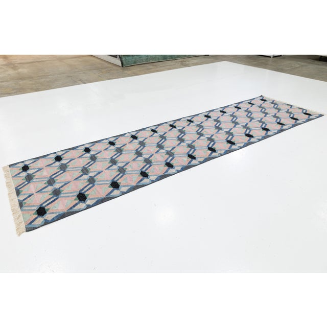 Modern Handmade Pastel Kilim Wool Runner – Flatweave Geometric by Apadana For Sale - Image 9 of 10