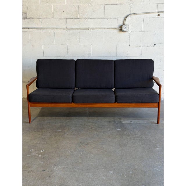 Mid-Century Modern Teak Black 3 Seater Sofa Couch Mid Century Modern Wooden Living Room Lounge Denmark 1960s For Sale - Image 3 of 15