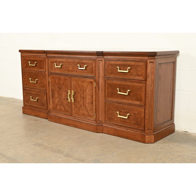 Mid-Century Modern Drexel Heritage Mid-Century Hollywood Regency Burl Wood Dresser or Credenza, Newly Refinished For Sale - Image 3 of 15