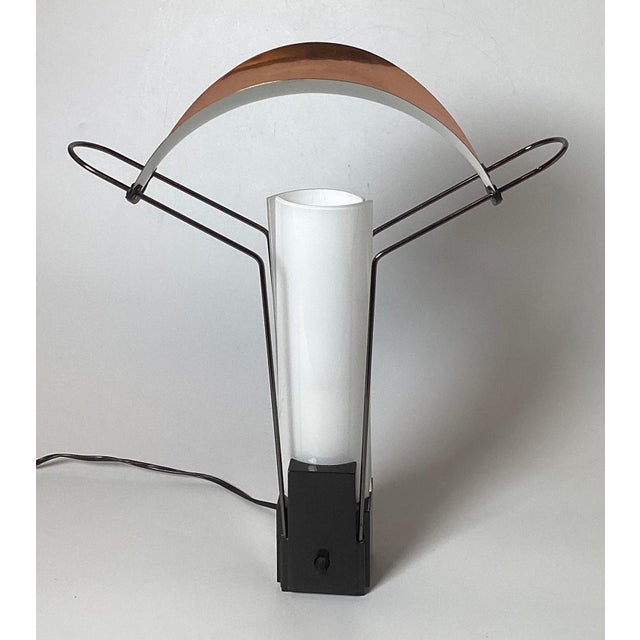 Pair Of Italian Vintage Cooper and Glass Table Lamps By Arteluce Palio For Sale - Image 4 of 8