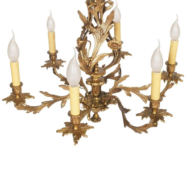 Antique Gilded Bronze 6 Light Chandelier For Sale - Image 4 of 15