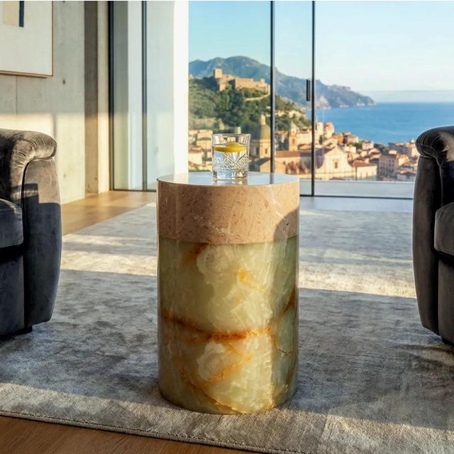 Beige Marble and Green Onyx Side Table by Forzini For Sale - Image 10 of 10