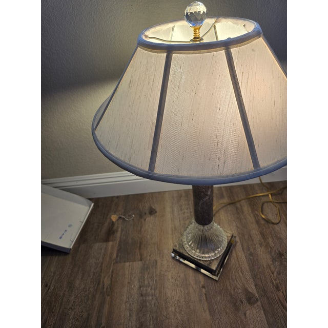 1970s Concord Simone Taupe Marble Crystal Column Table Lamps, 2 Lights Lucite Base - a Pair For Sale - Image 11 of 12