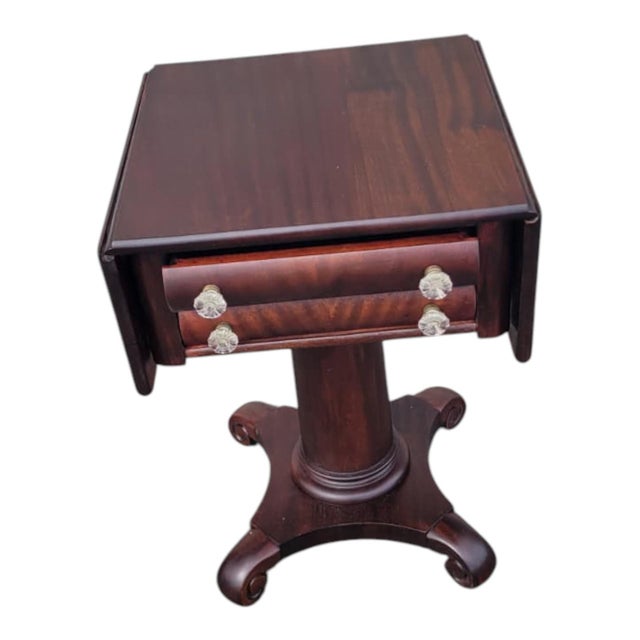 Traditional 19th C Antique Empire Mahogany Drop Leaf Side Table Turned Legs For Sale - Image 3 of 18