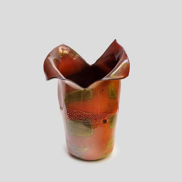 Burnt Orange Murano Glass Vase with Gold Leaf Inclusion by Nichetto For Sale - Image 6 of 12