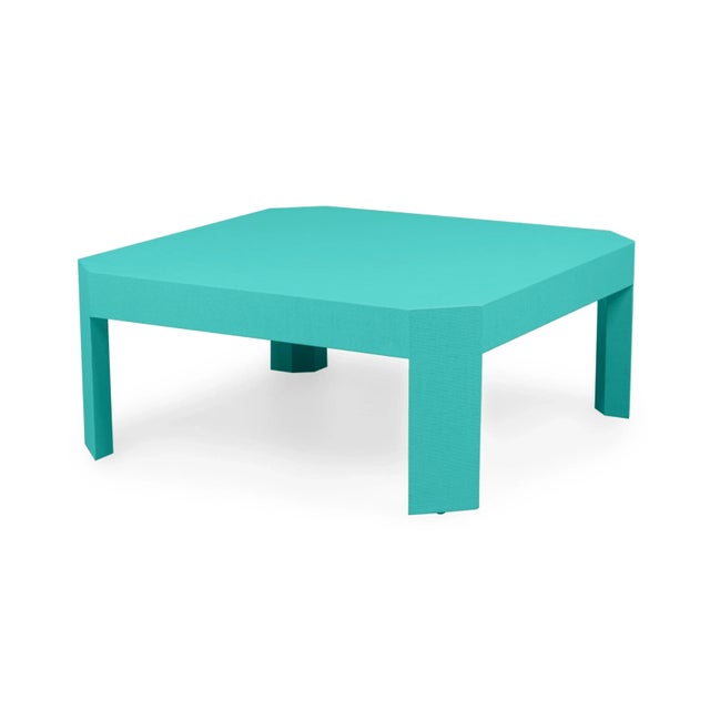 Teal Tone Asian Contemporary Style Raffia Wrapped Square Coffee Table The Raffia Wrapped Coffee Table series uses the...