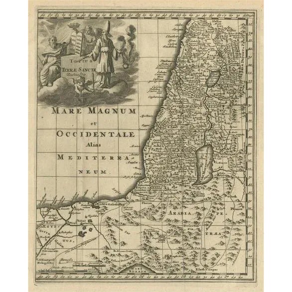 Original Antique Map of the Holy Land with Decorative Cartouche For Sale - Image 6 of 6