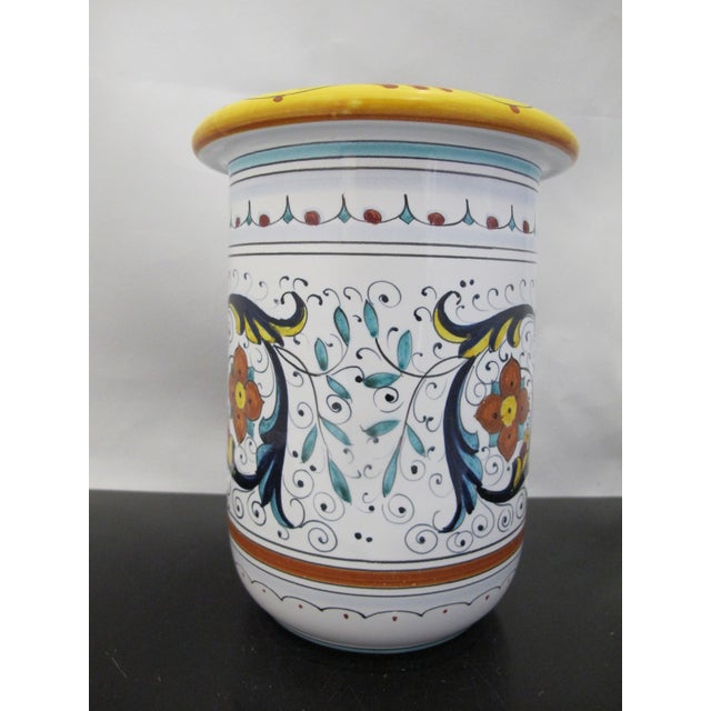 Blue Deruta Italian Majolica Pottery Utensil Holder Canister or Wine Cooler For Sale - Image 8 of 9