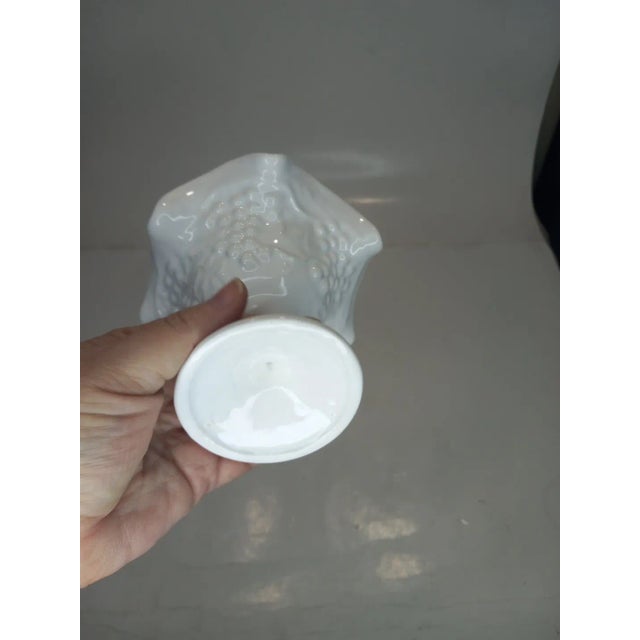 1950s Indiana Milk Glass Ruffled Grape and Leaves Small Compote Sundae Dish For Sale - Image 6 of 7