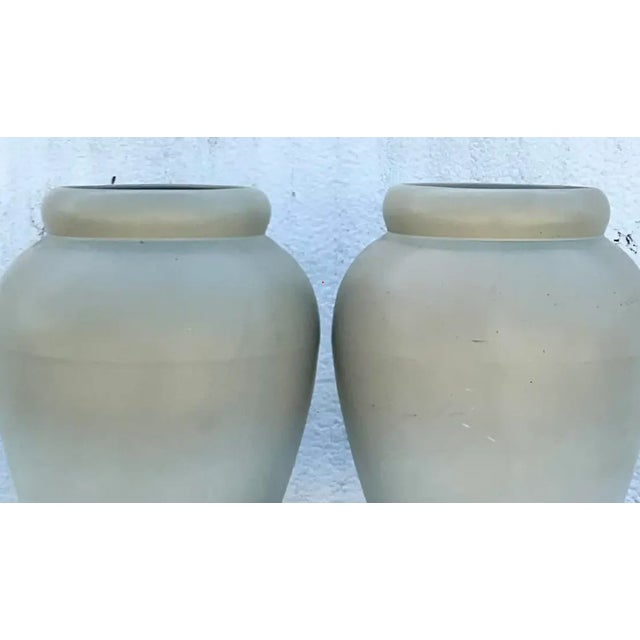 Vintage Contemporary Pair of Matte Sage Green Urns For Sale - Image 13 of 13