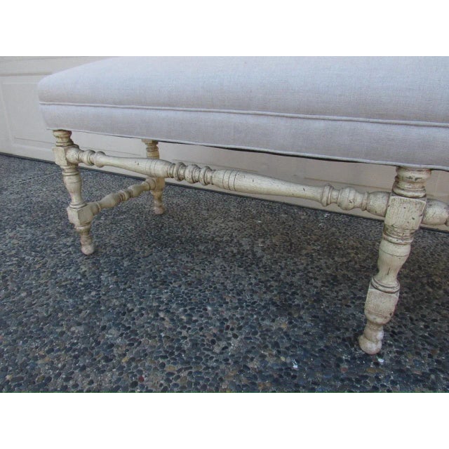 Vintage Painted Turned Wood Bench For Sale - Image 10 of 16